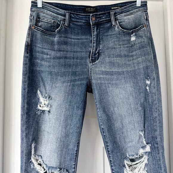 Judy Blue High Waist Destroy Cuffed Boyfriend Fit Denim Jeans Size 11/30 - Picture 7 of 13